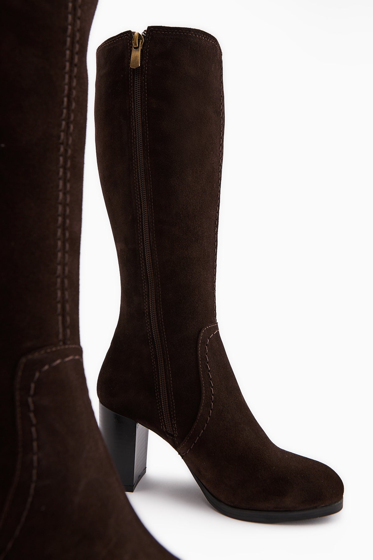 Aleen Genuine Leather Brown Suede Heeled Women's Boot