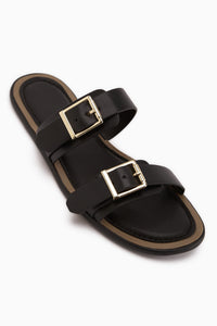 Linah Black Double Strap Women’s Slippers