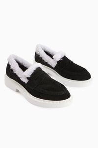 Echtes Leder Tommie Schwarz Wildleder Pelz Casual Schuhe Damen