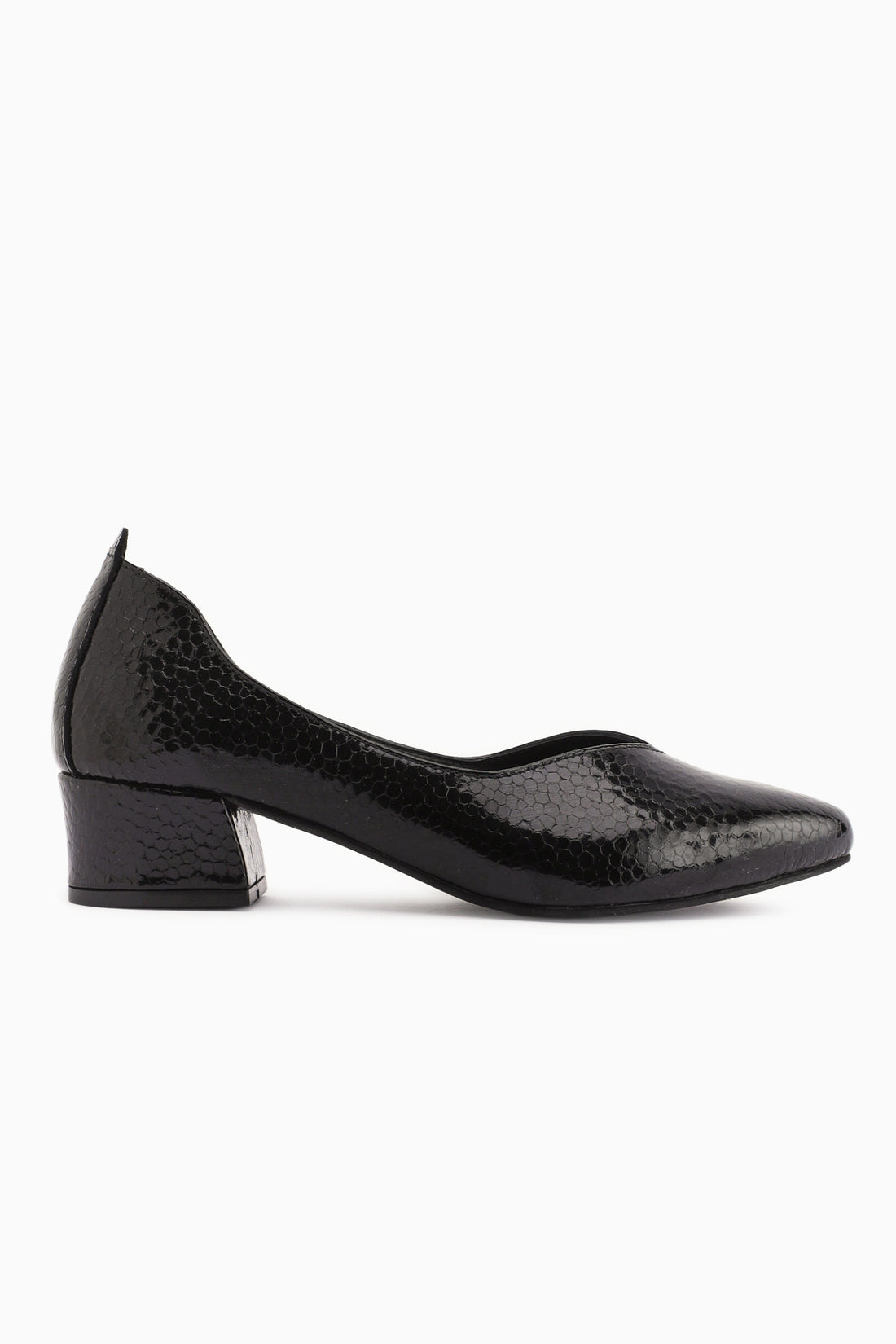 Samia Echtes Leder Schwarze Schlangenmuster Dicke Absatz Damen Schuhe