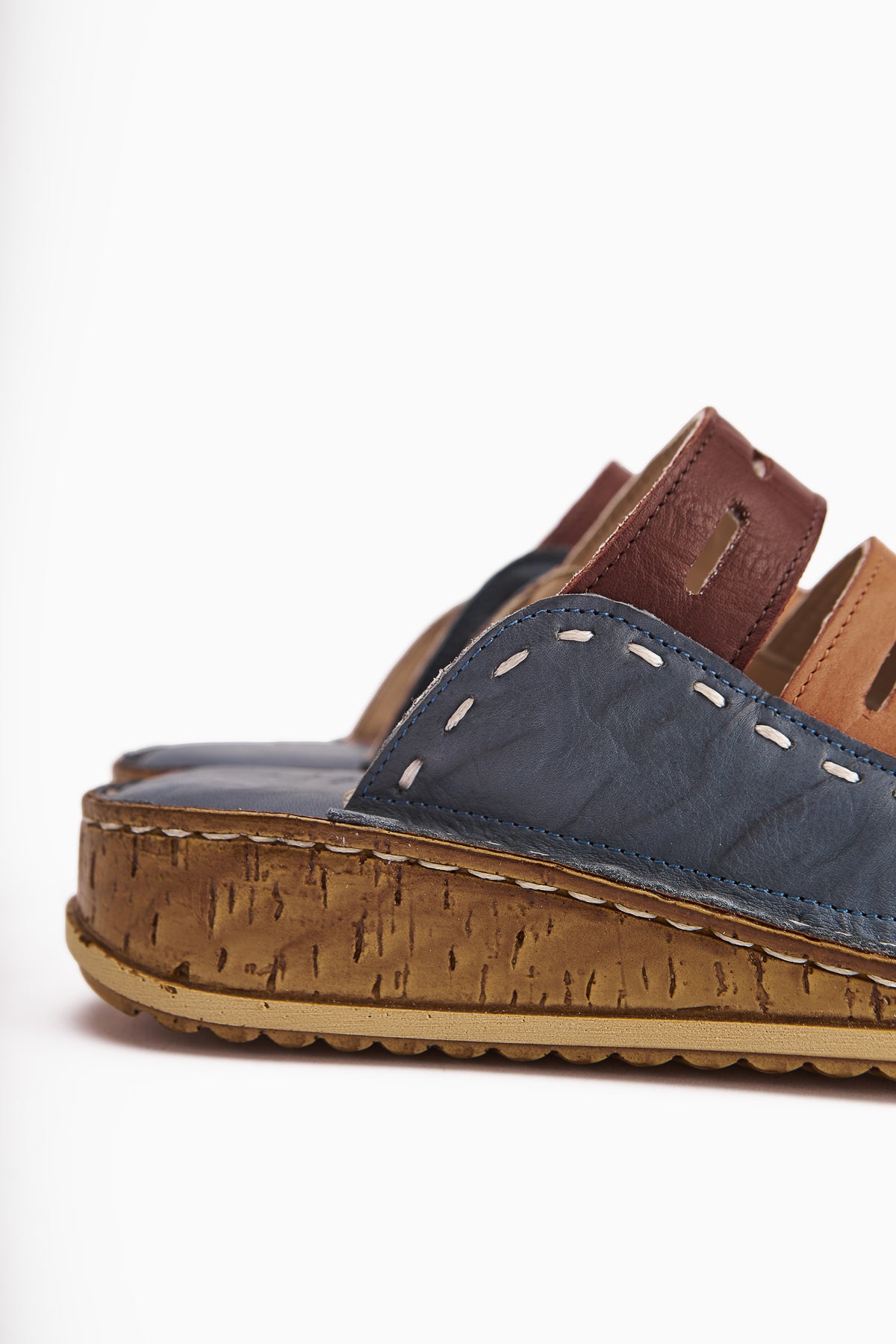 Echtes Leder Joelle Denim Blau Lila Orange Senf Komfort Laser Schnitt Pantoletten