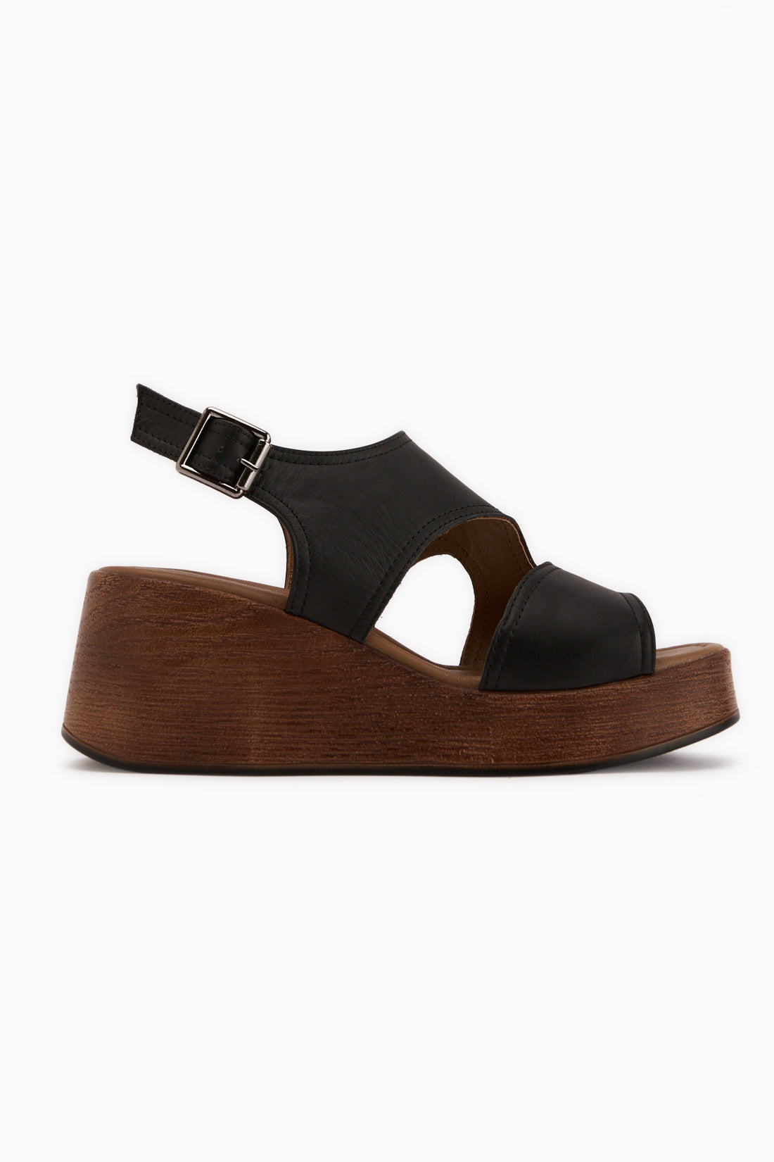 Olea Echtes Leder Schwarze Keil Damen Sandale