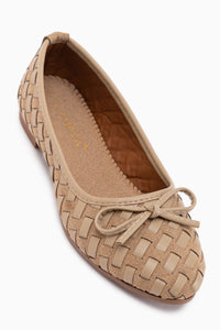 Amelia Beige Suede Bow Women’s Ballet Flats