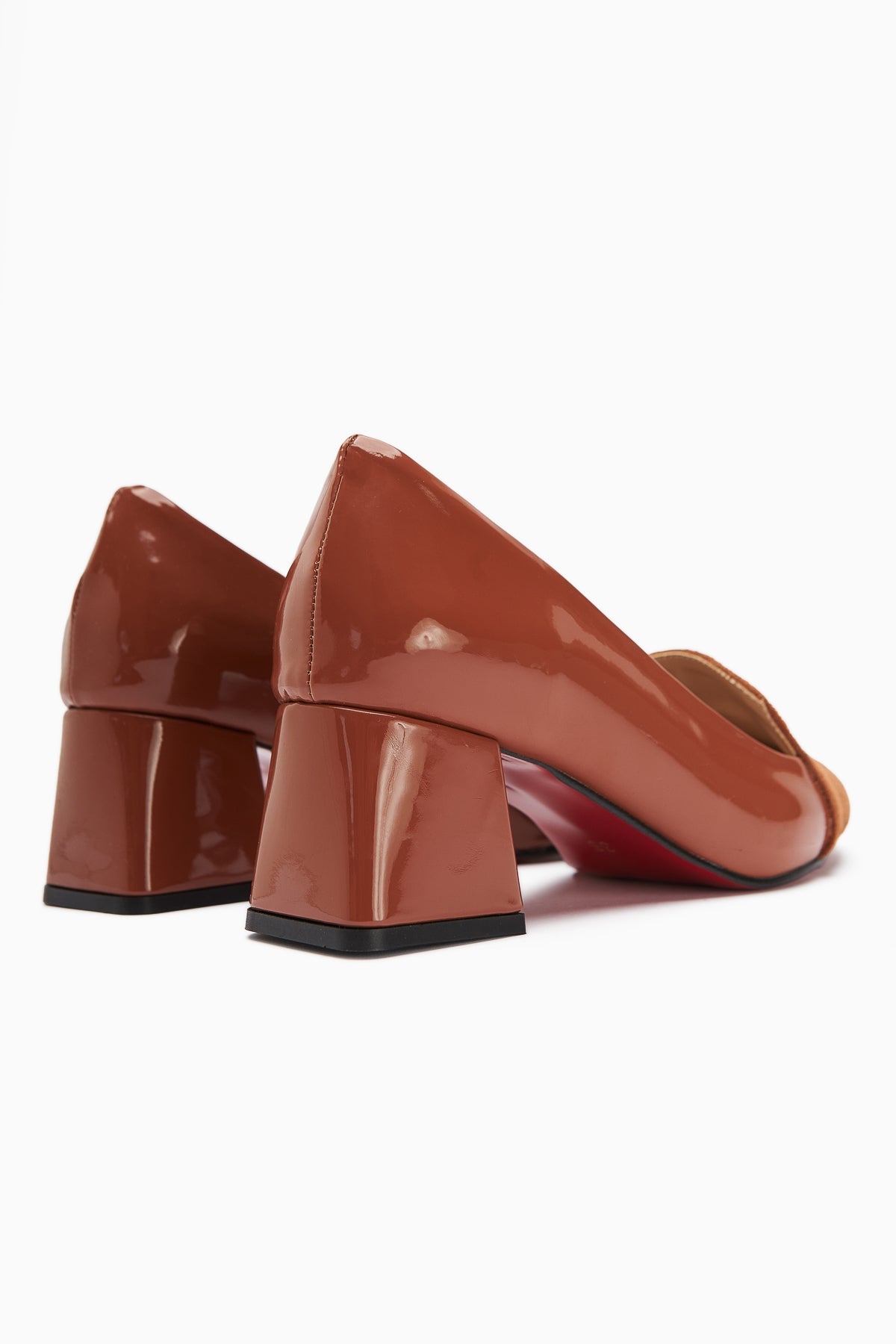 Gisela Taba Wildleder Detaillierte Lackleder Absatz Damenschuhe