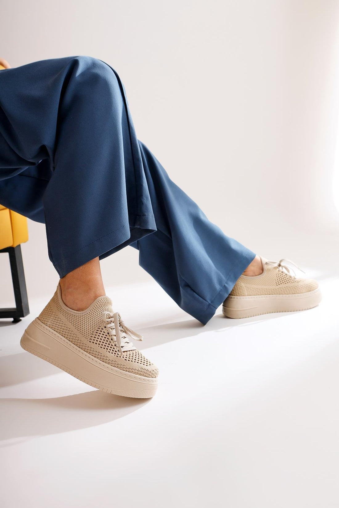 Benito Beige Knit Stretch Thick Soled Sneakers