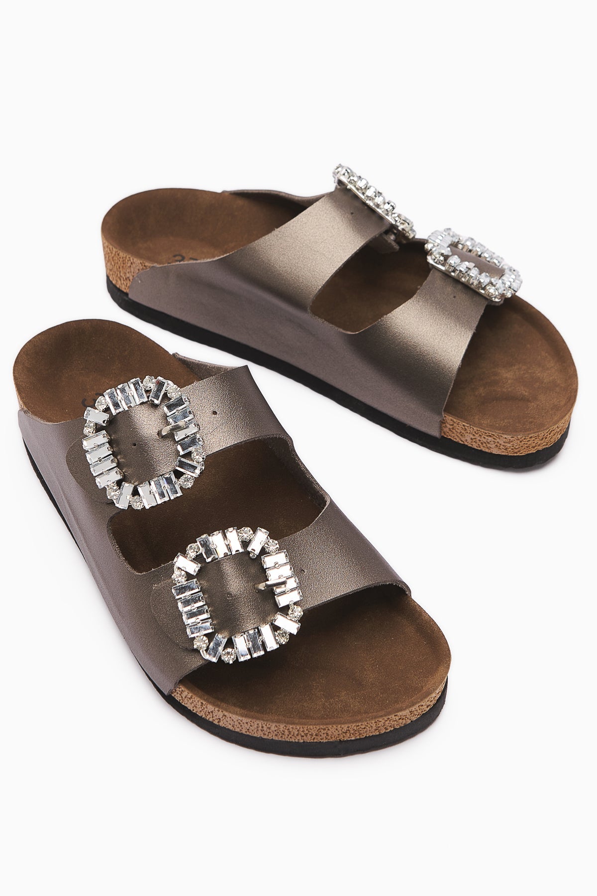 Brisa Platinum Doppelriemen Stein Schnallen Detail Slipper
