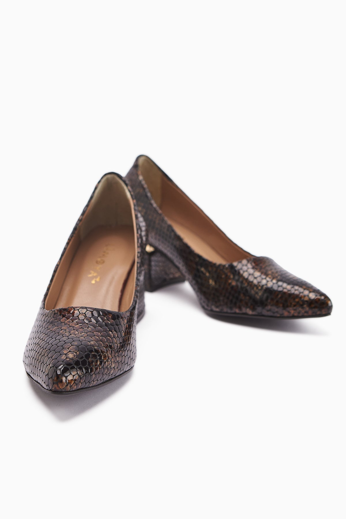 Emelia Genuine Leather Brown Snake Print Women's High Heels