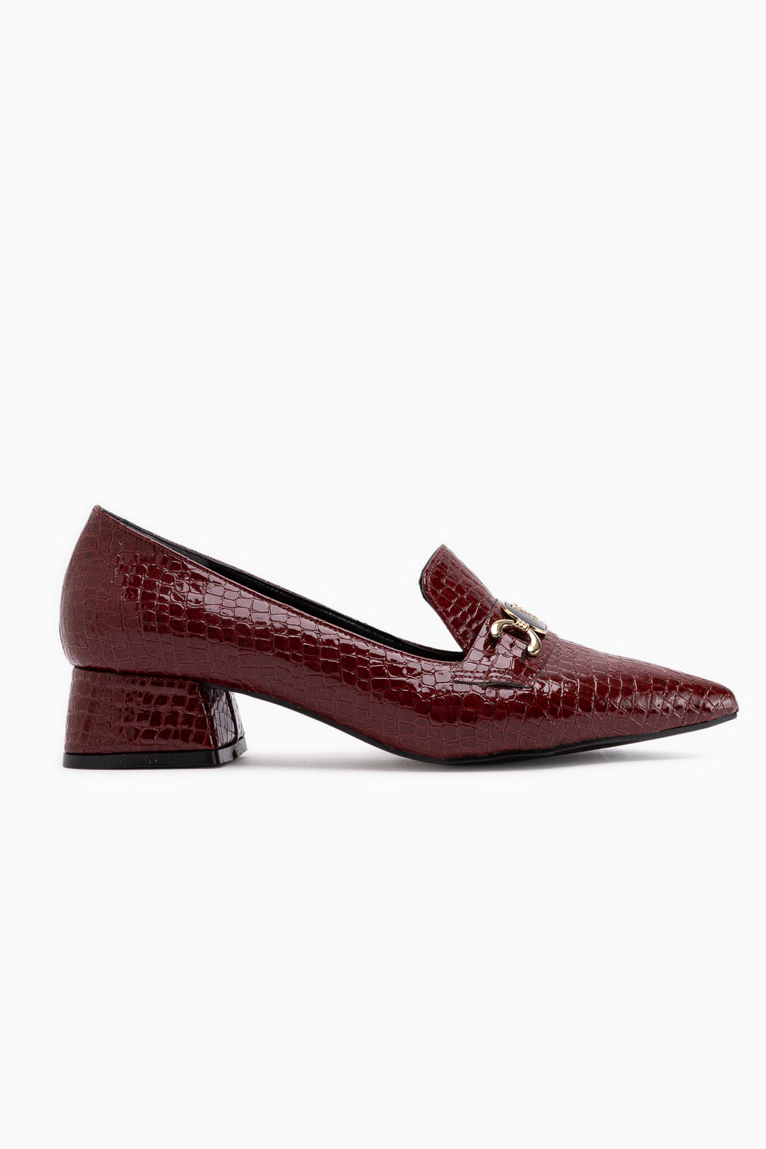 Jilan Bordeaux Krokodilprägung Leder Schnalle Detail Damen Spitzenschuhe