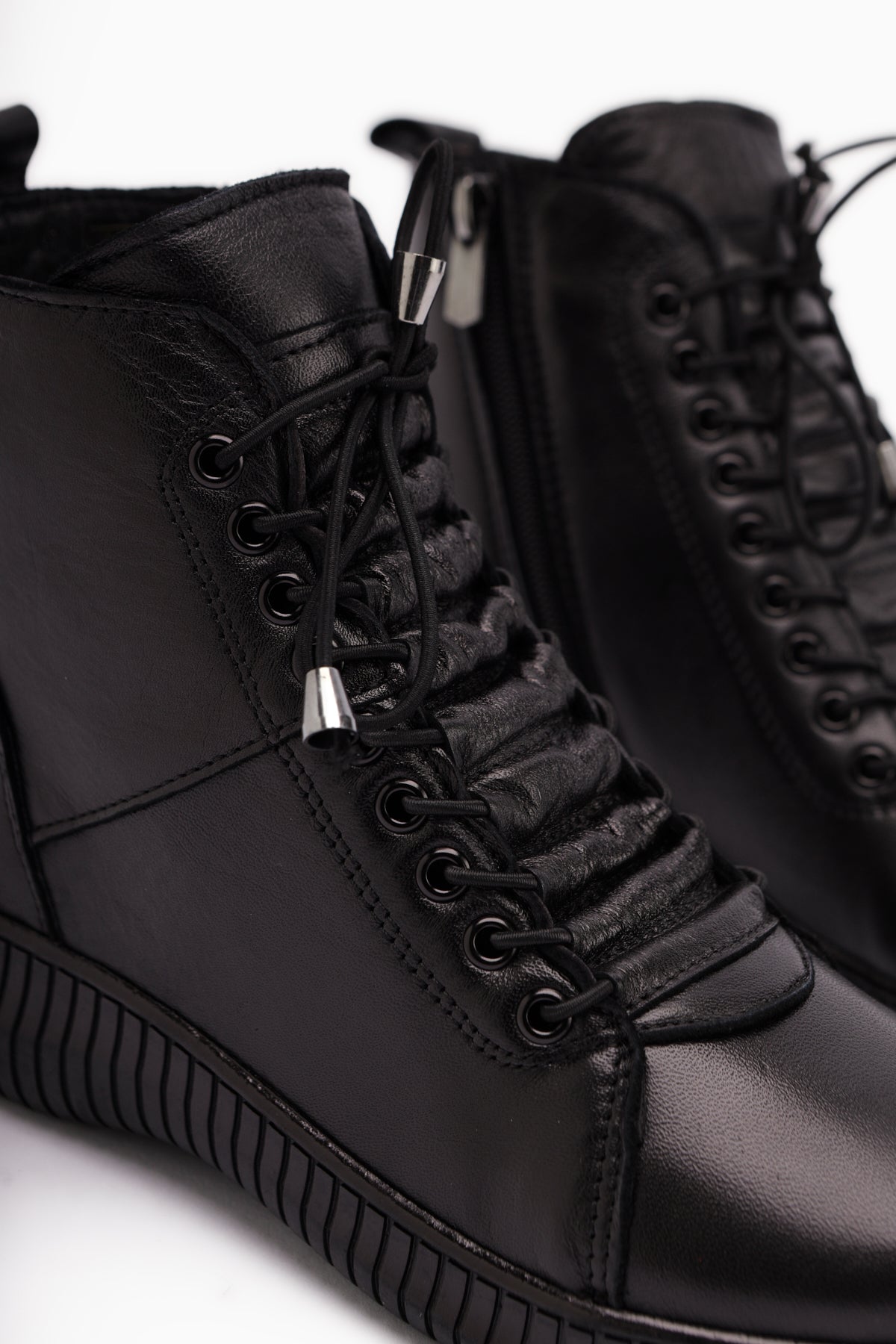 Jina – Schwarz [Echtleder] Stiefelette mit Schnürung (Damen)