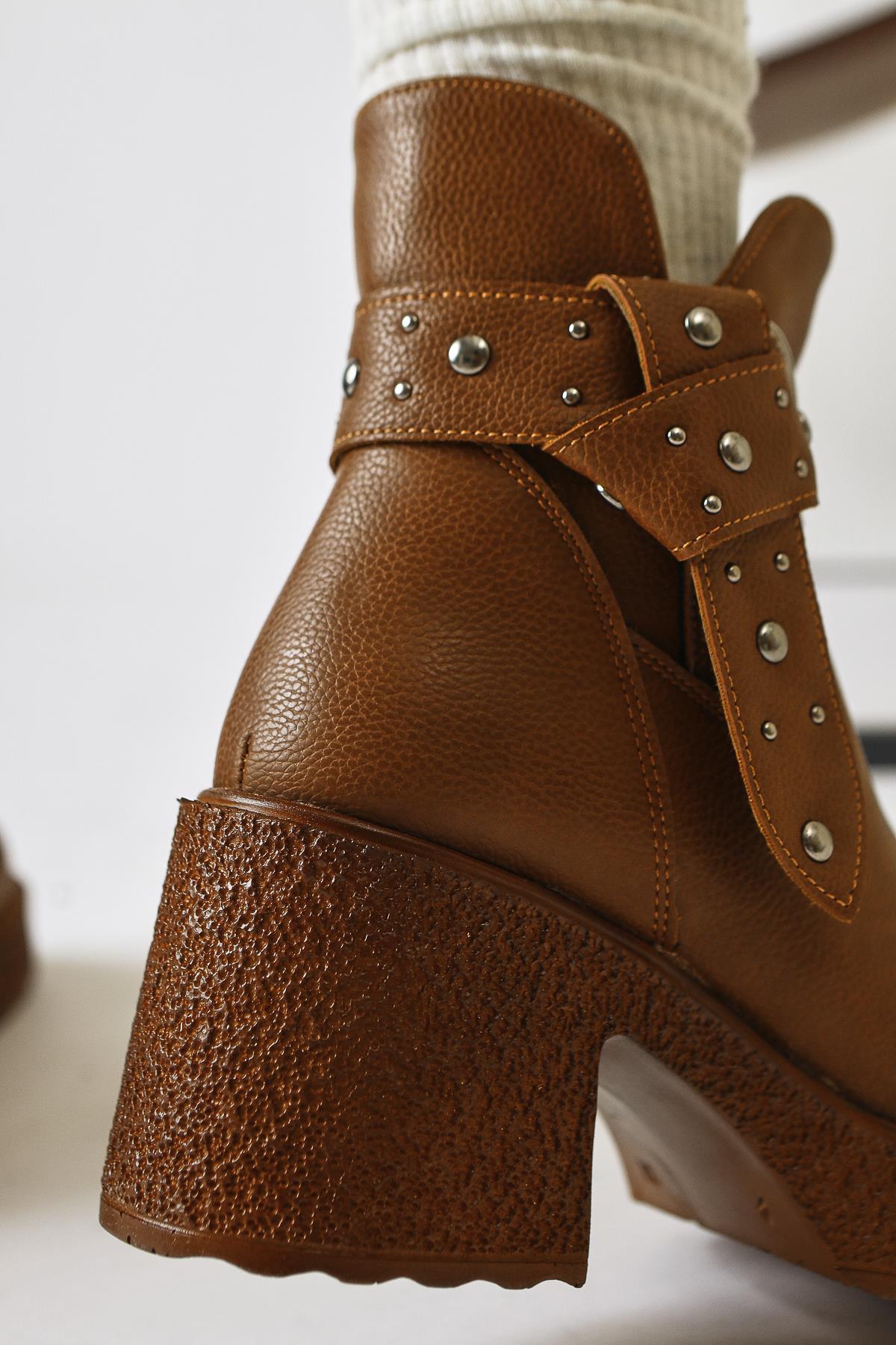 Maylin – Cognac Studded Belt-Detail Boot (Women)