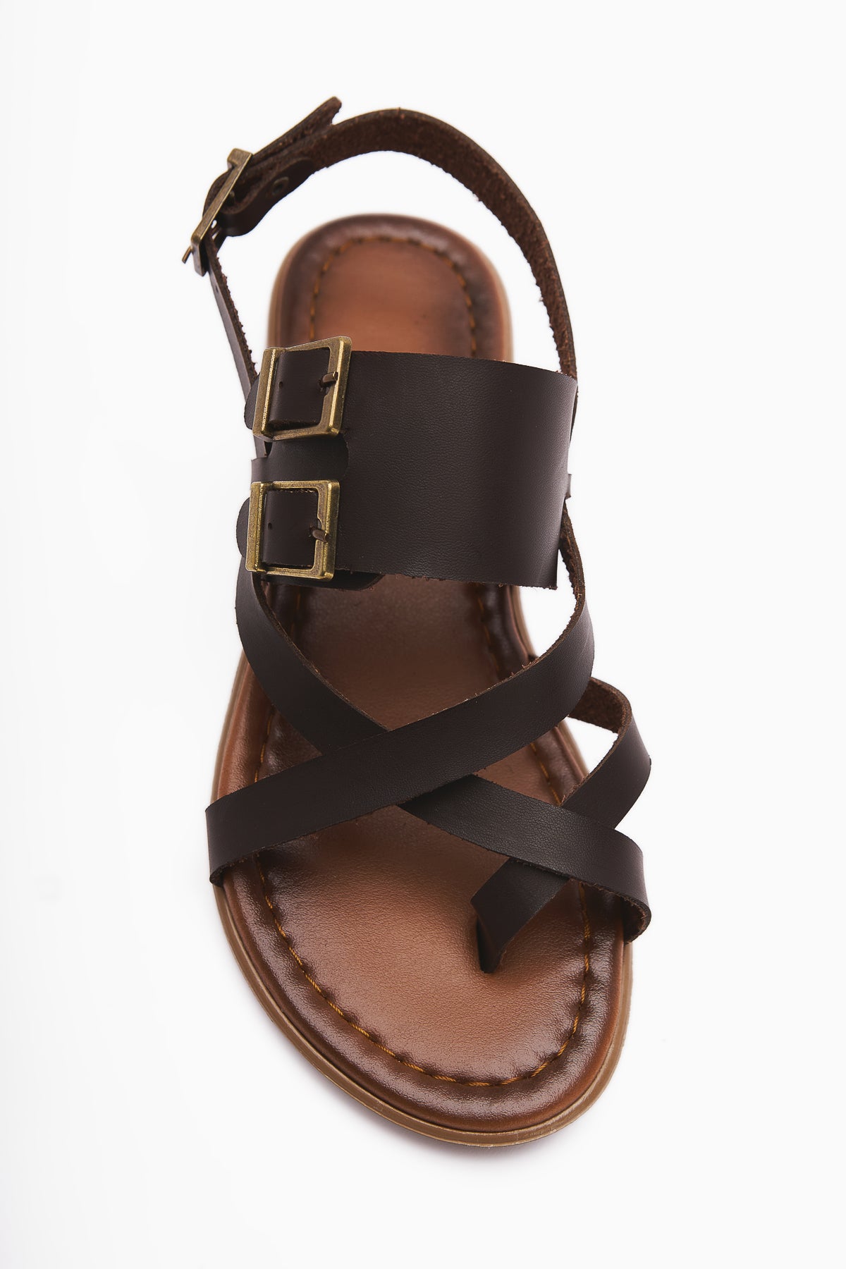Genuine Leather Doraseos Buckle Detailed Brown Gladiator Sandals