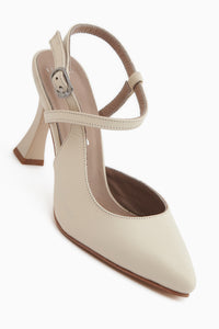 Lulia Echtes Leder Beige Schnalle Damen Absatzschuhe