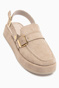Gity Beige Wildleder Doppel Schnalle Damen Slingback Loafer Schuhe