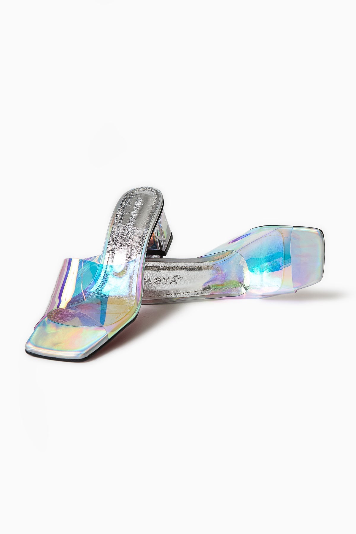 Persa Silber Transparenter Riemen Klare Absatz Damen Slipper