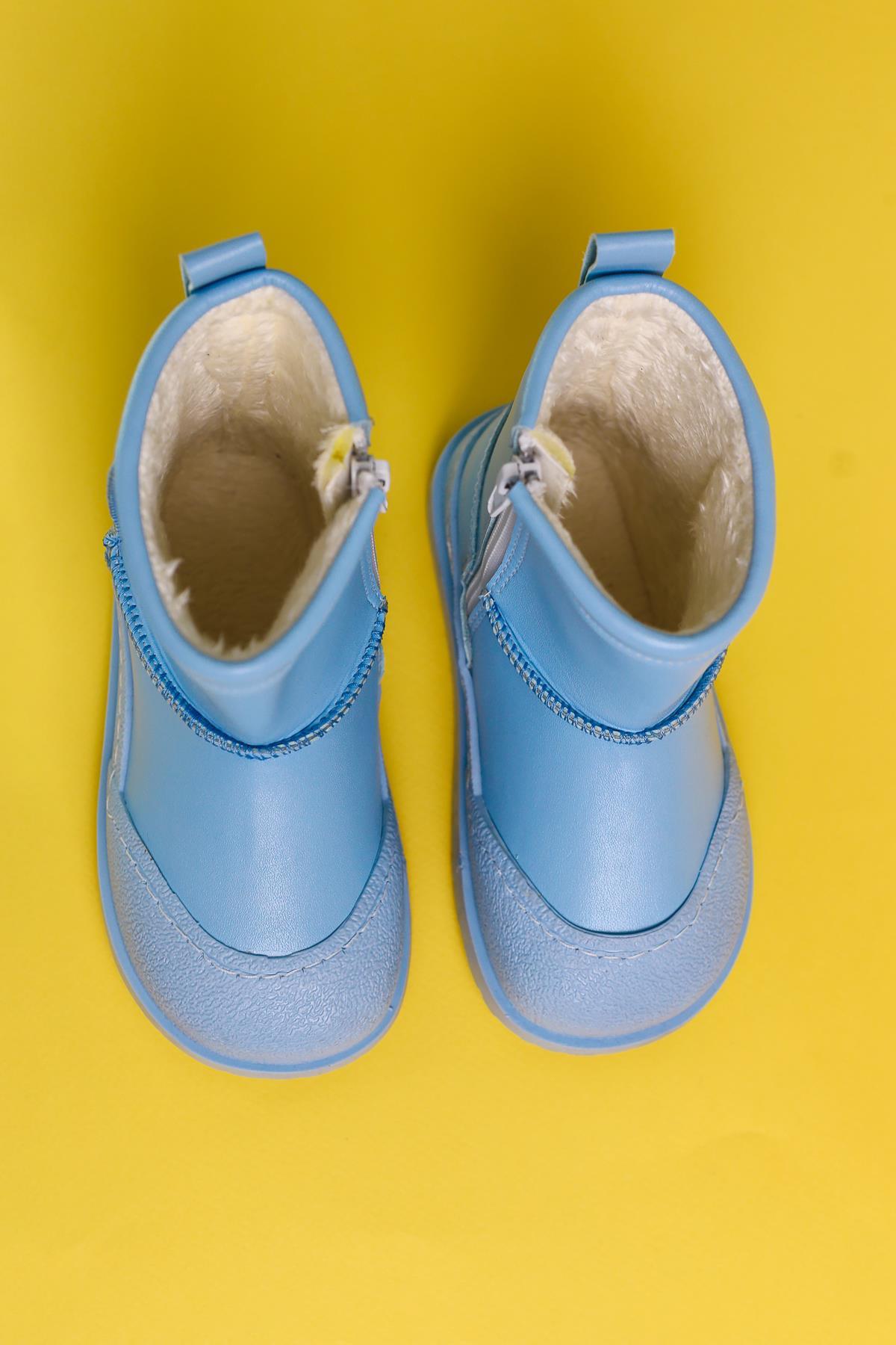 Jasmin Blaue Umgekehrte Nahtdetail Pelzgefütterte Kinderstiefel