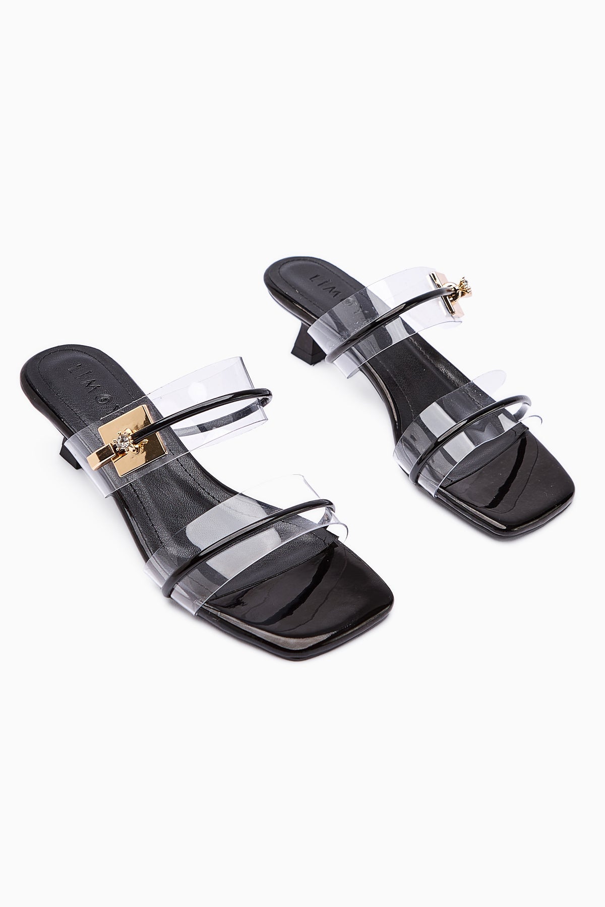 Silvi Schwarze Lackleder Schnallen Niedrig-Absatz Damen Slipper