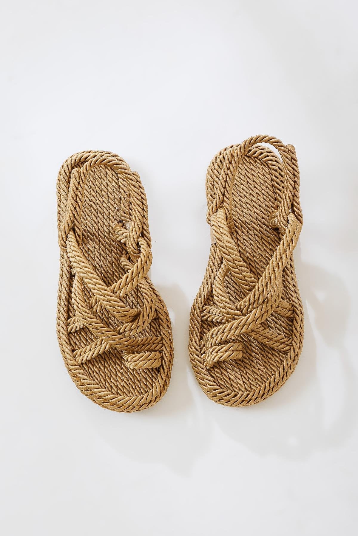 Marlene Gold Cross Rope Sandals