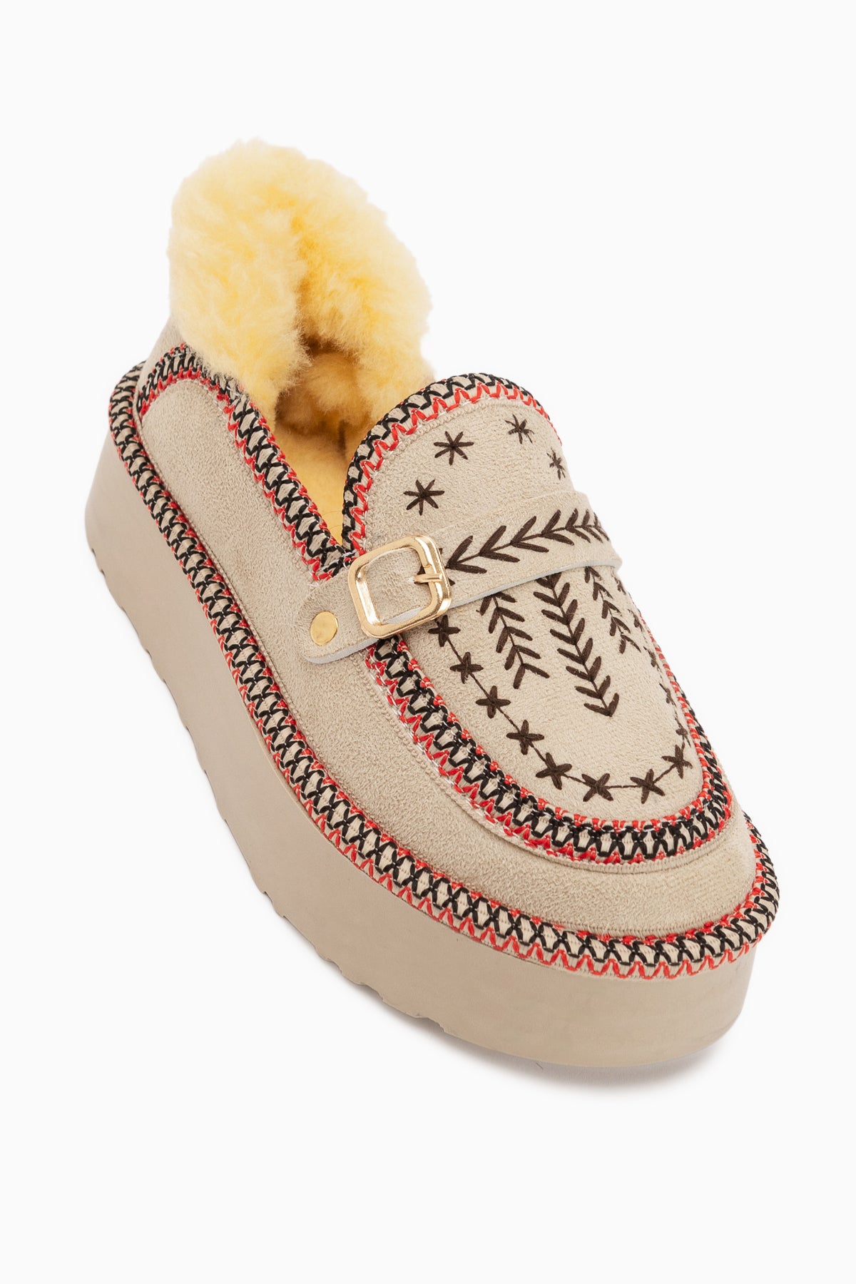 Lexi Ten Suede Embroidered Buckled Fur Women’s Shoes