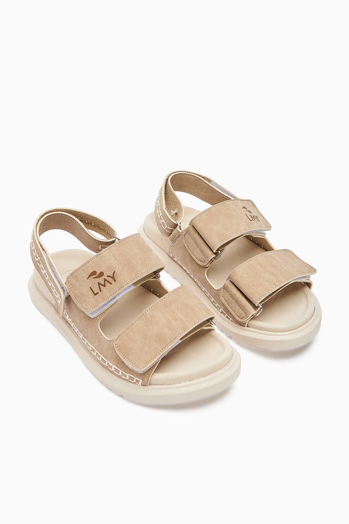 Sanna Damen Sandale in Beige mit Stickerei Detail und Klettverschluss