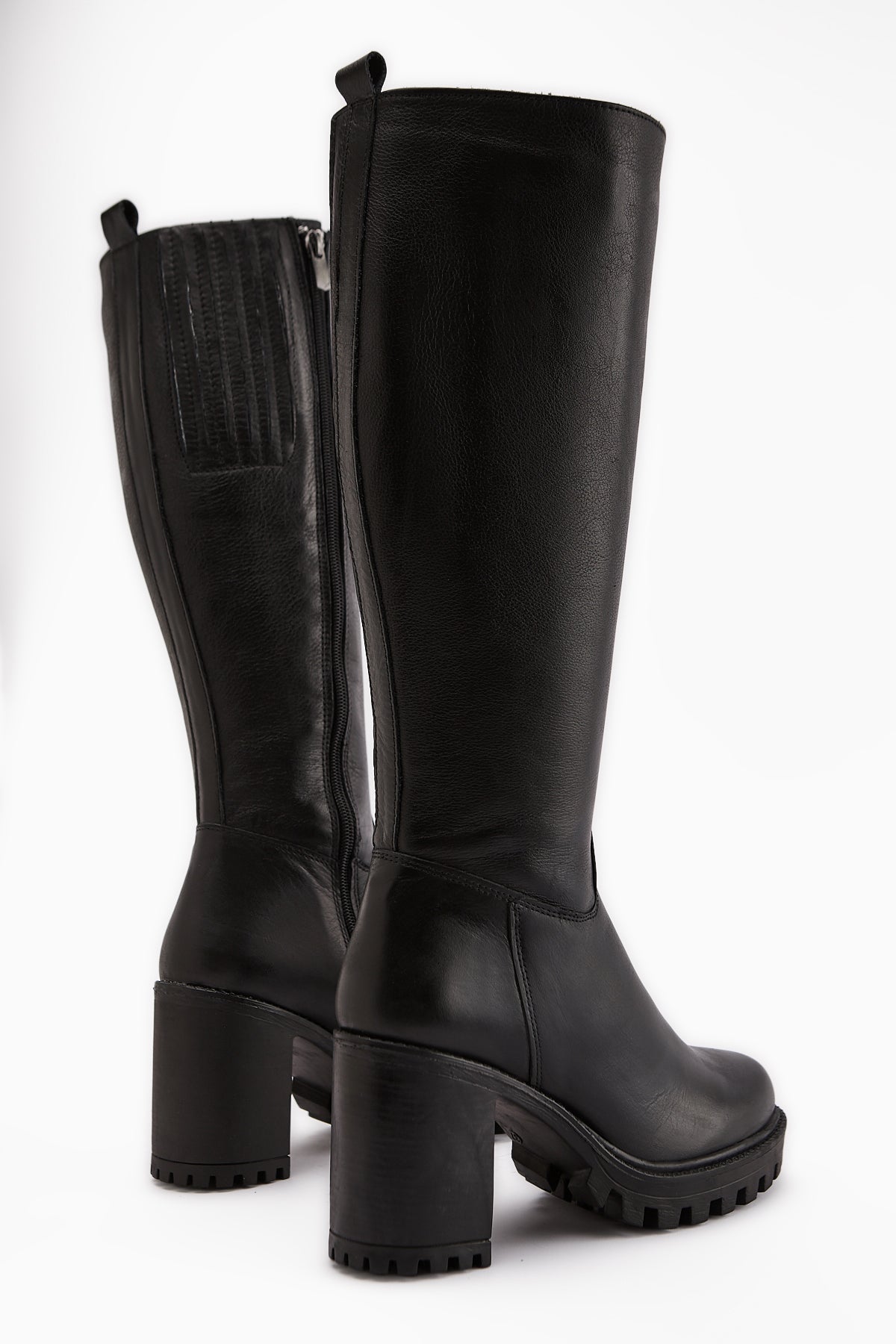 Ella Genuine Leather Black Platform Heel Women's Boot