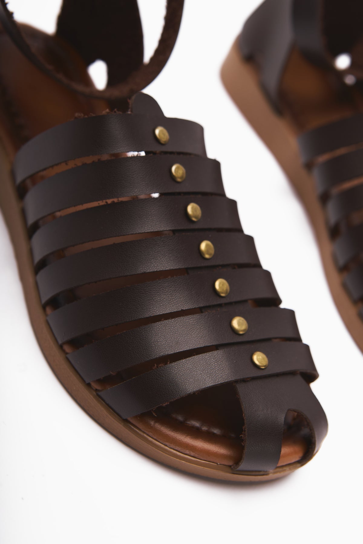 Helen Echtes Leder Kaffee Geschlossene-Zehen Flache Sandalen