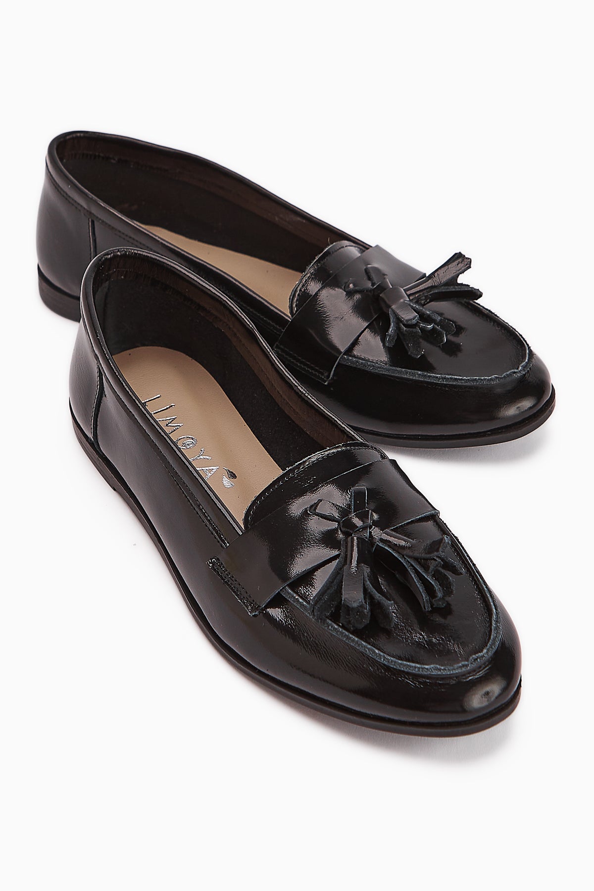 Doris Genuine Leather Black Metallic Tasseled Women's Loafer Shoe