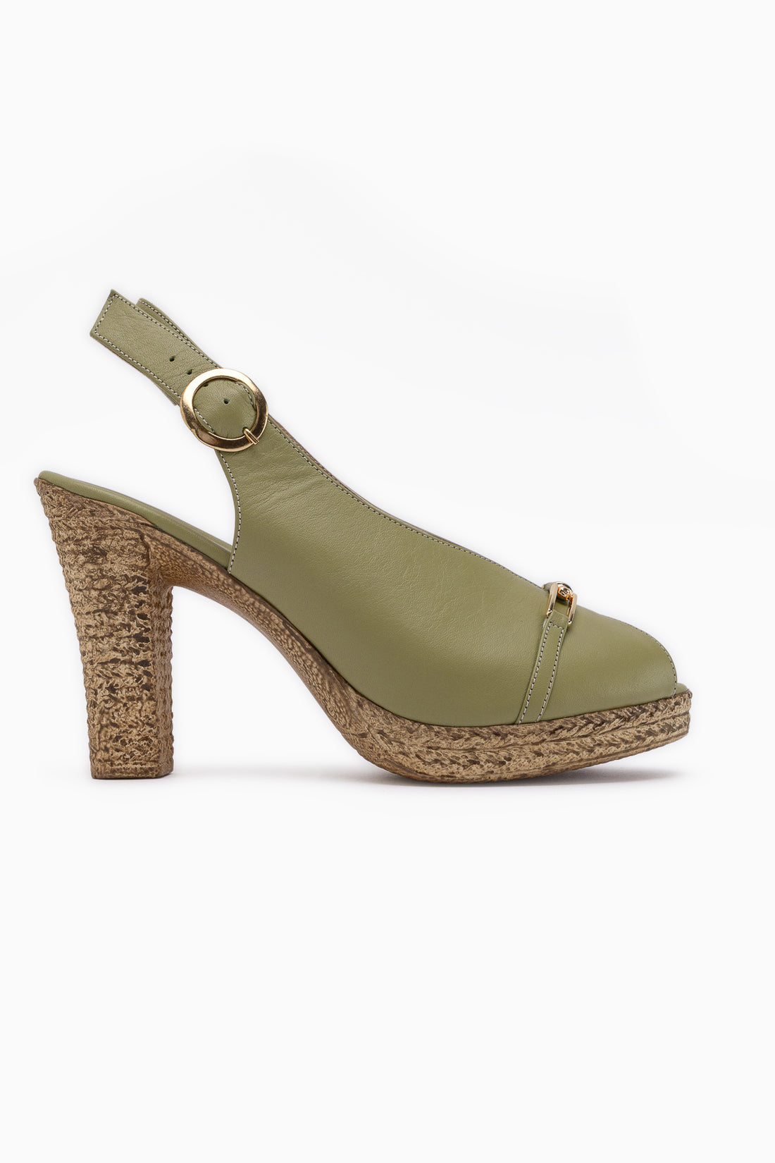 Bernis Genuine Leather Green Buckled Platform Heeled Shoes Women’s