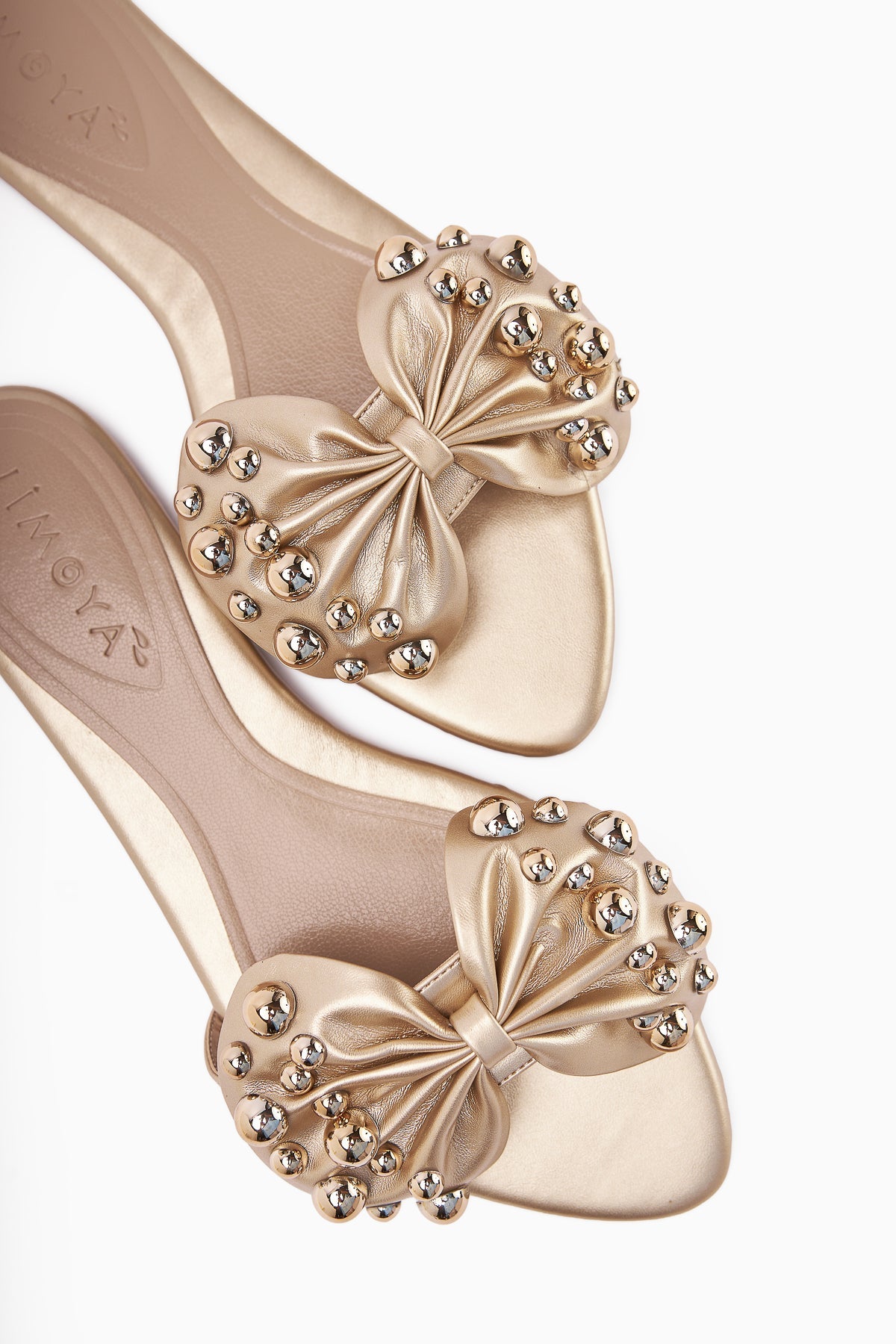 Dotty Women's Gold Slippers with Bow and Studs