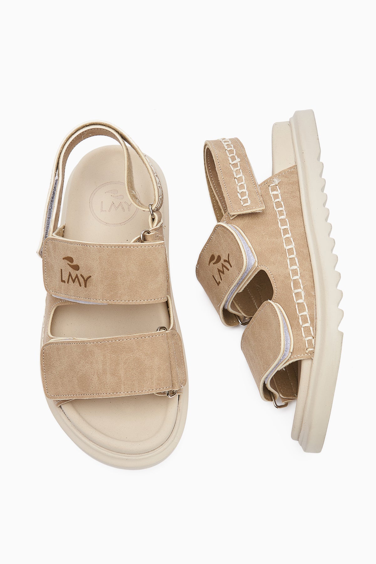 Sanna Damen Sandale in Beige mit Stickerei Detail und Klettverschluss