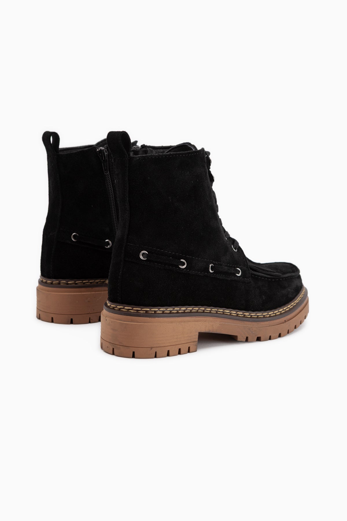 Minna Echtes Leder Schwarz Wildleder Schnürstiefel Damen