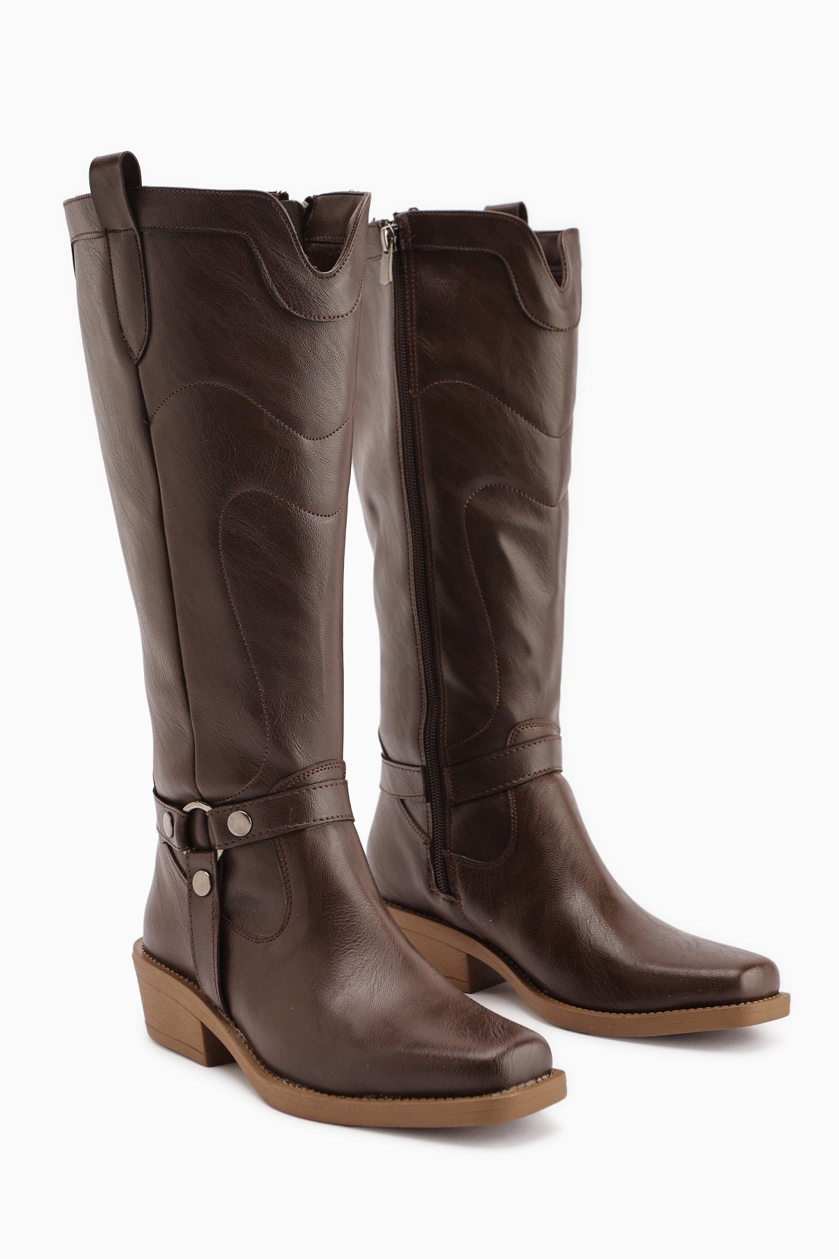 Ferial Brown Embroidered Square Toe Dakota Boots