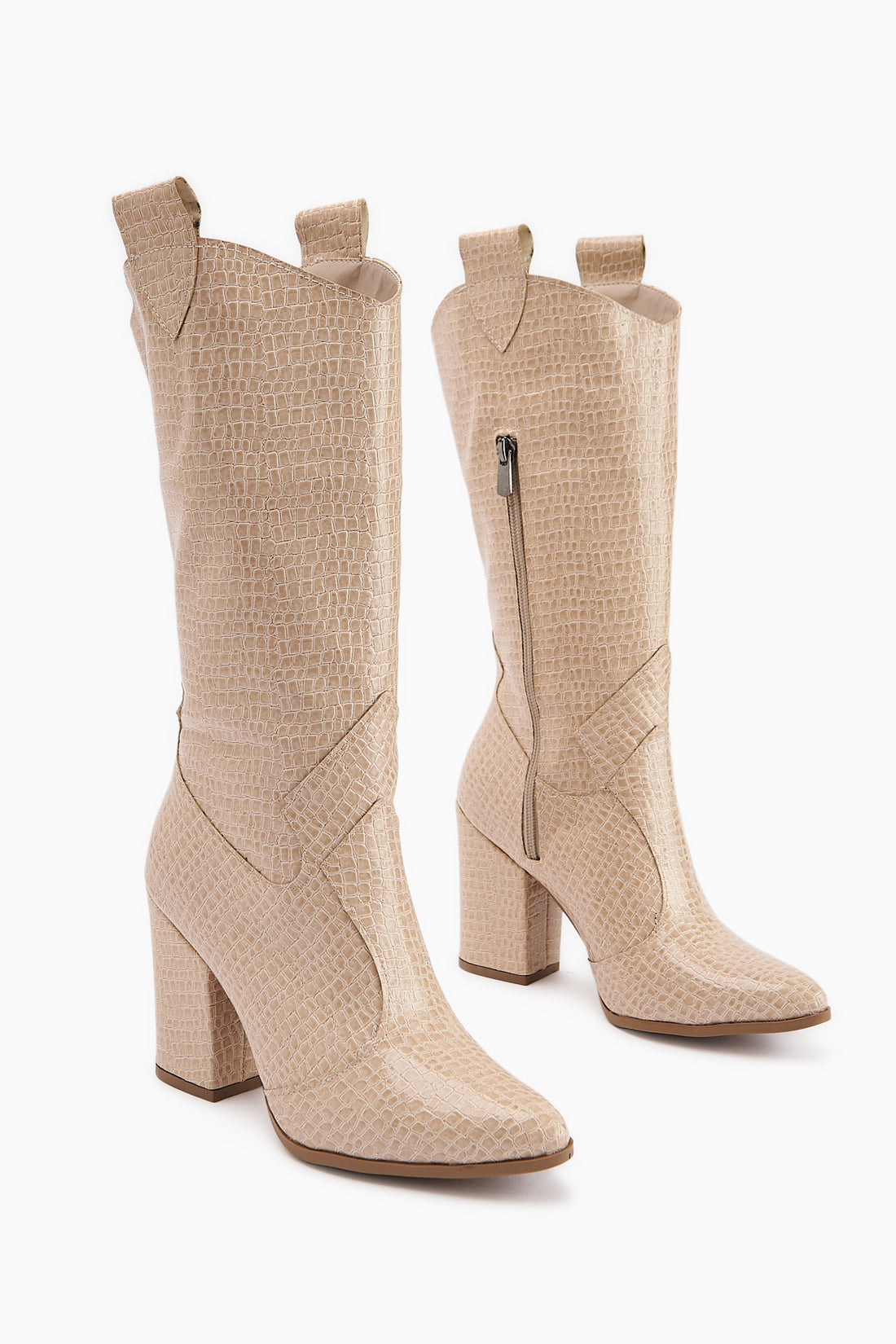 Keri Beige Krokodil Asymmetrischer Schnitt Damen Kurzschaftstiefel