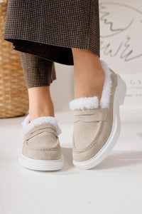 Echtes Leder Tommie Beige Wildleder Pelz Freizeit Schuhe Damen