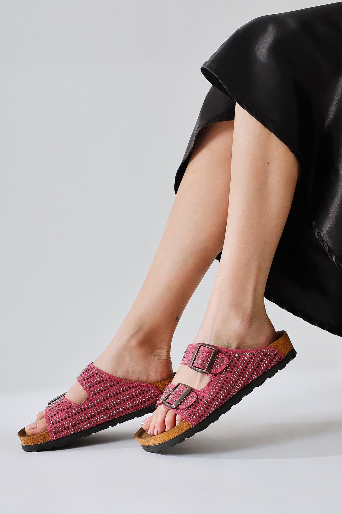 Aire Fuchsia Doppelriemen Stein Detail Damen Pantoletten