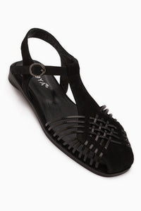 Genuine Leather Kelly Black Suede Cage Detailed Women’s Sandal