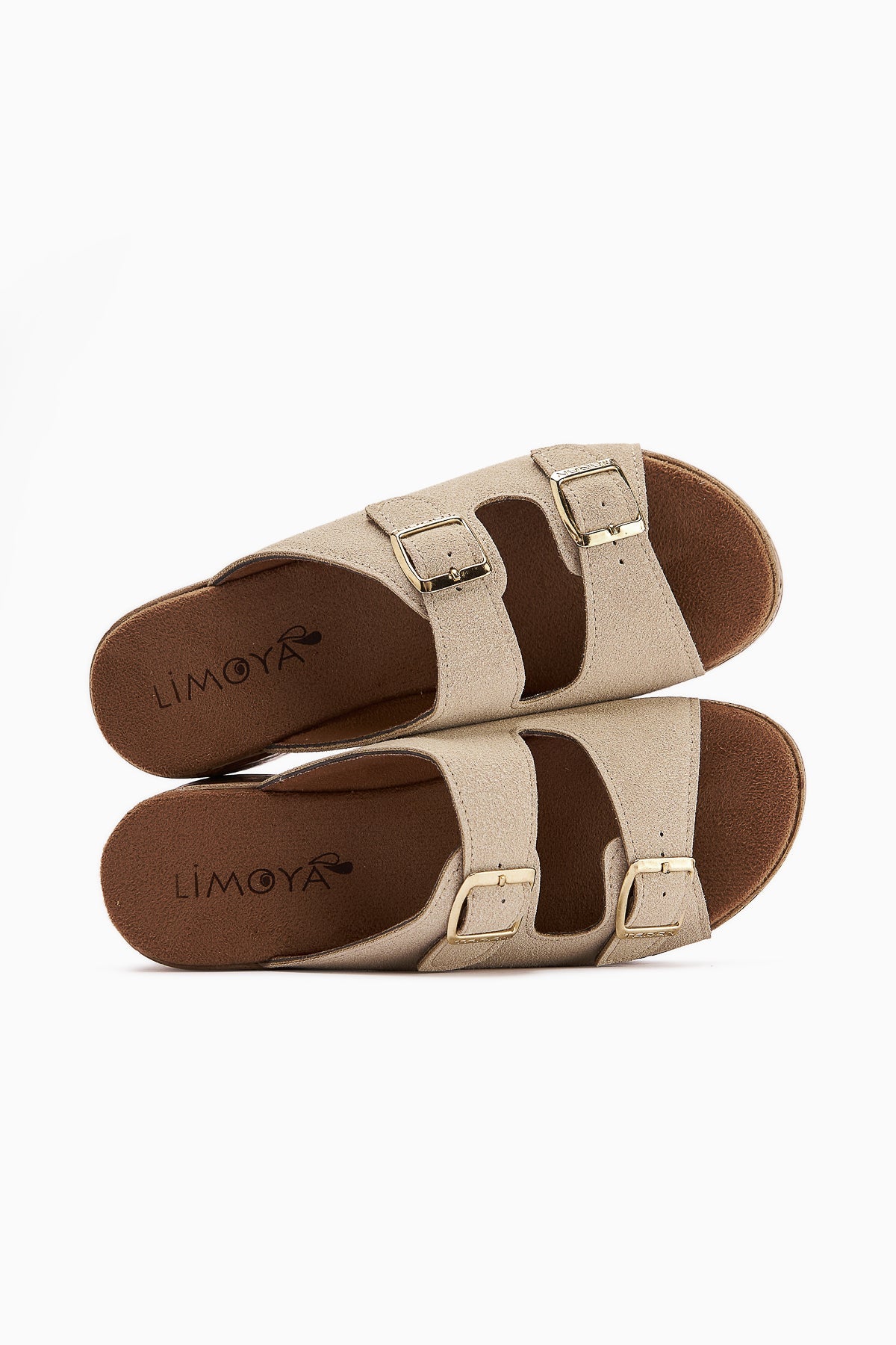 Samina Beige Wildleder Doppelriemen Blockabsatz Damen Hausschuhe