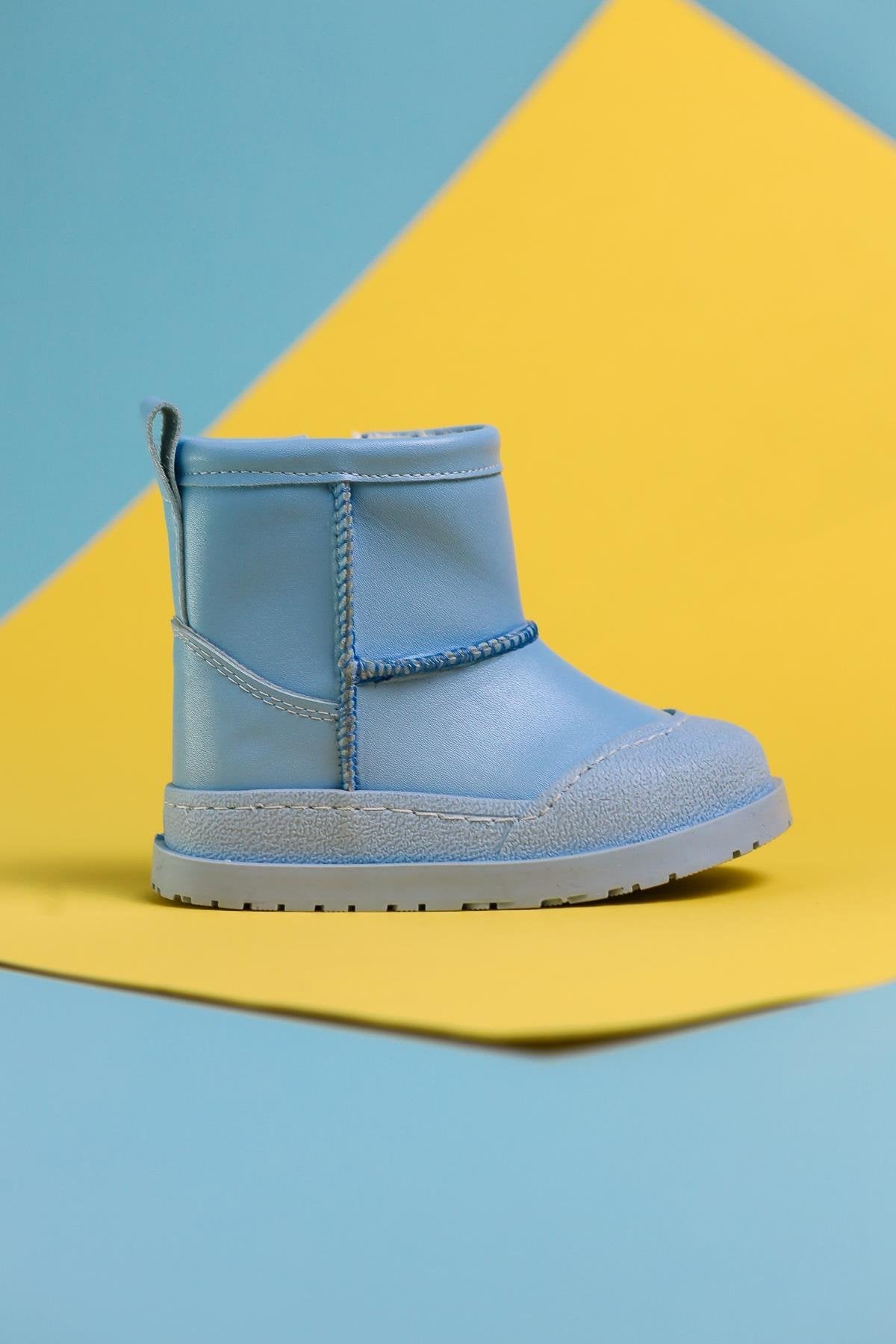 Gilla Blaue Umgekehrte Stich Detail Pelzgefütterte Baby Stiefel