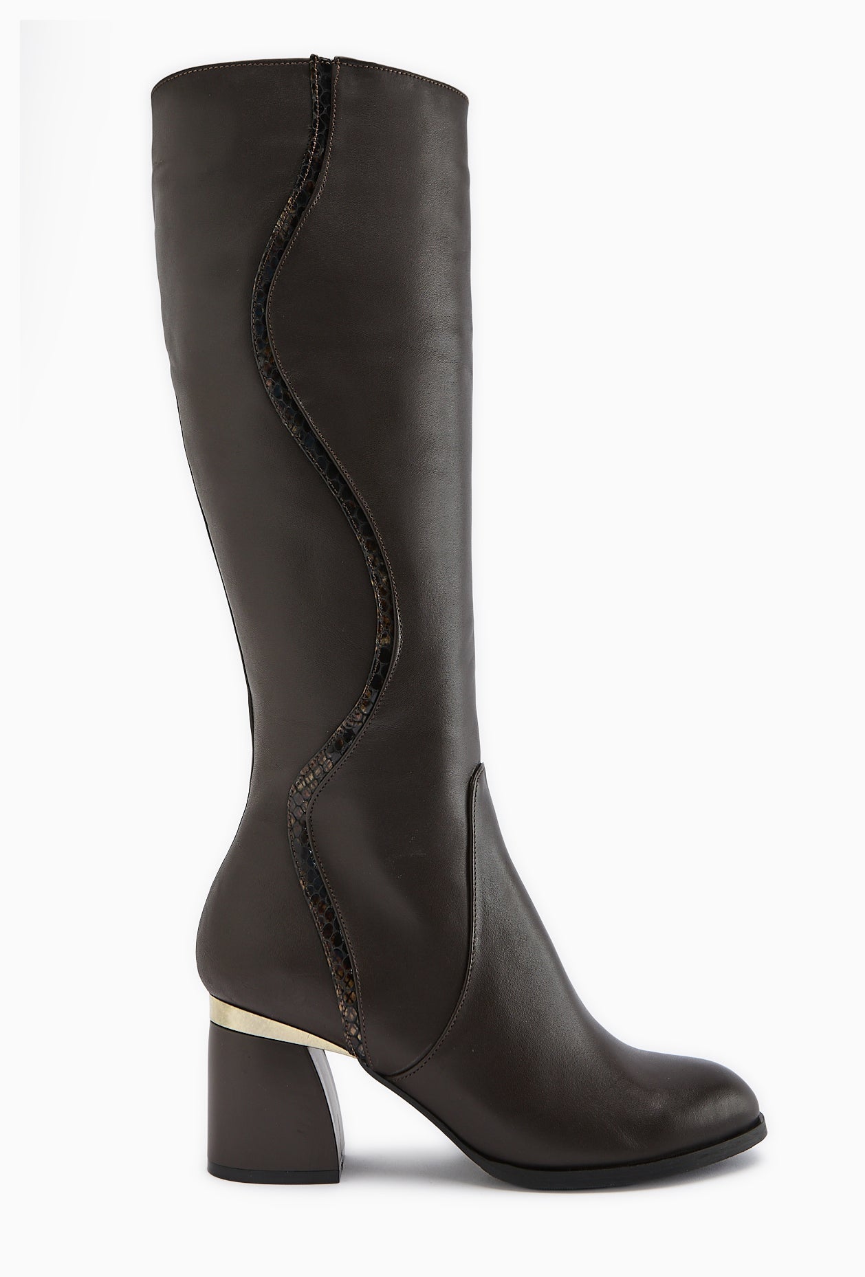 Kaylin Genuine Leather Brown Snake Pattern Detailed Women's Heeled Boot