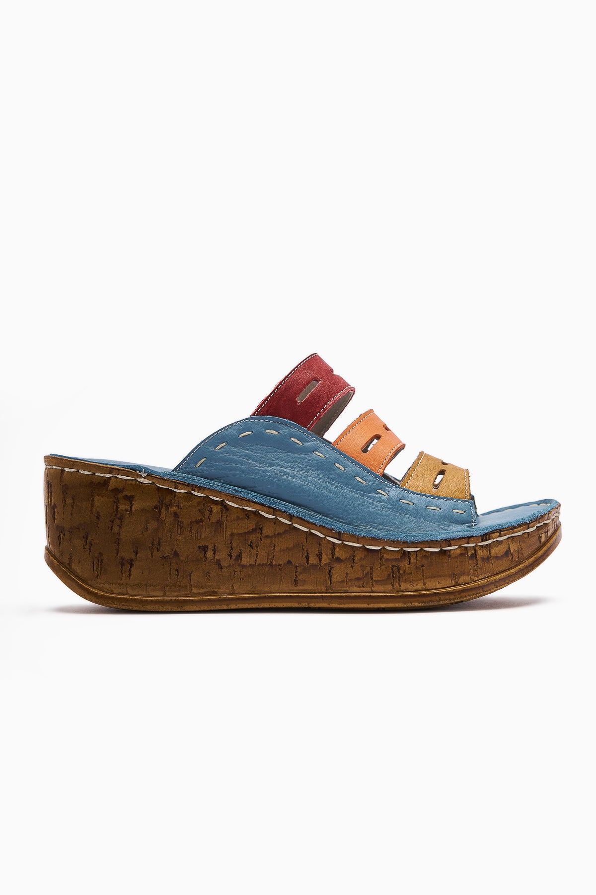 Echtes Leder Etta Denim-Blau Senf Puder Lila Laser Schnitt Damen Pantoletten (Voll Orthopädische Pantoletten)