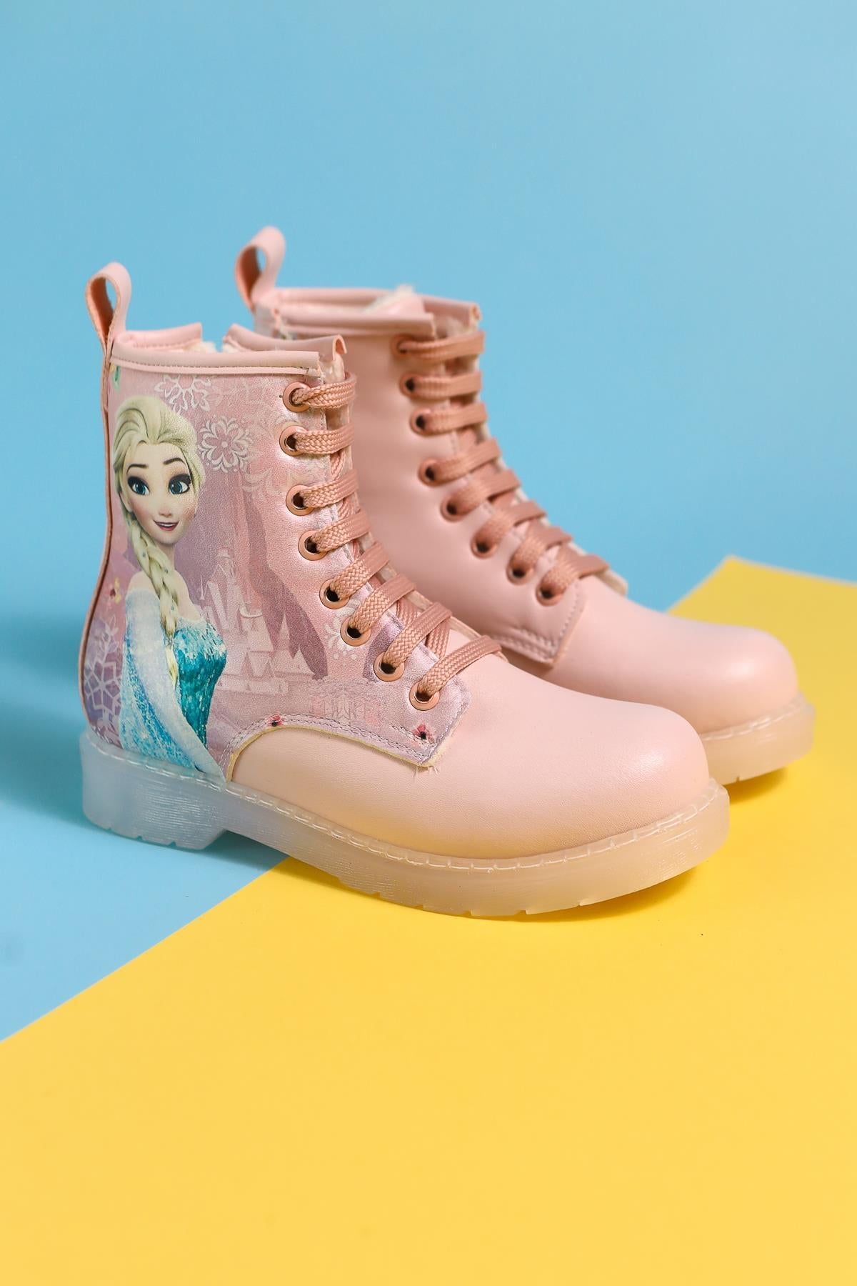 Evalisa Pulverrosa Gestreifte Charakterdruck Schnür-Kinderstiefel