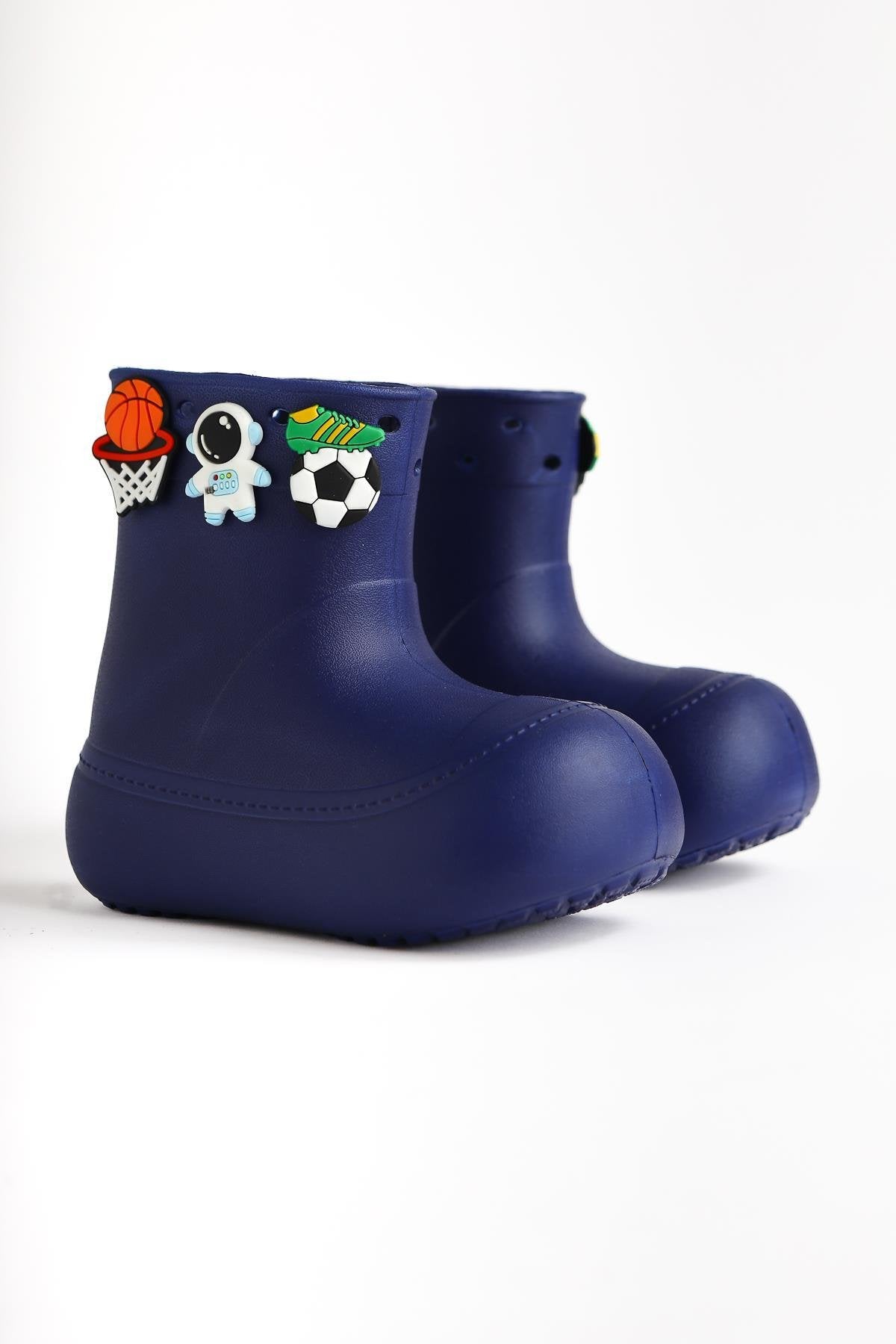 Chris Navy Blue Pin Detail Waterproof Kids Boots
