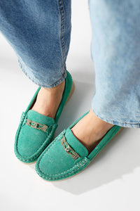 Turi Grün Wildleder Schnallen Detail Damen Schuhe