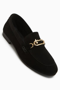 Alessa Echtes Leder Wildleder Schwarz Schnallen Damen Loafer Alltag Mokassin Schuhe
