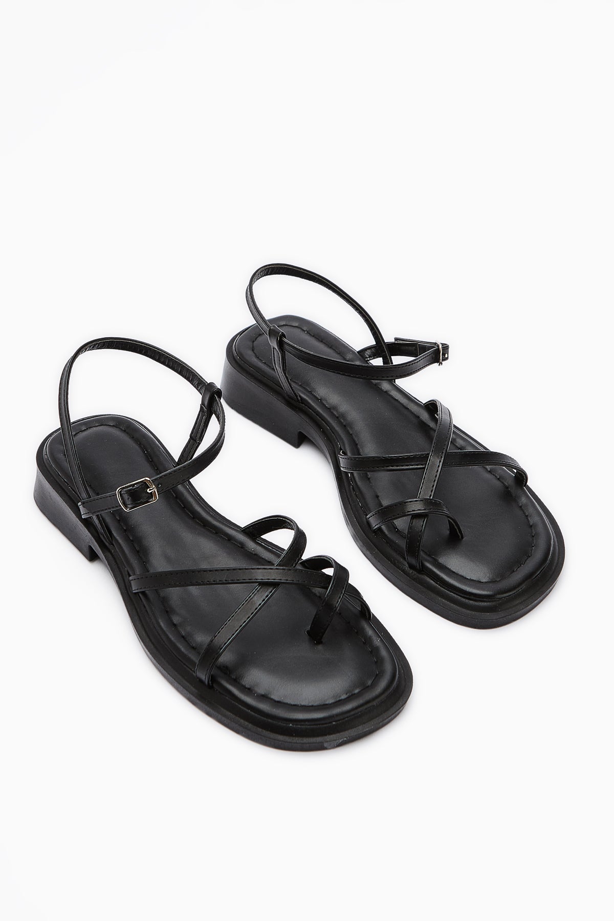 Hania Schwarze Kreuzriemen Zehentrenner Damen Sandalen