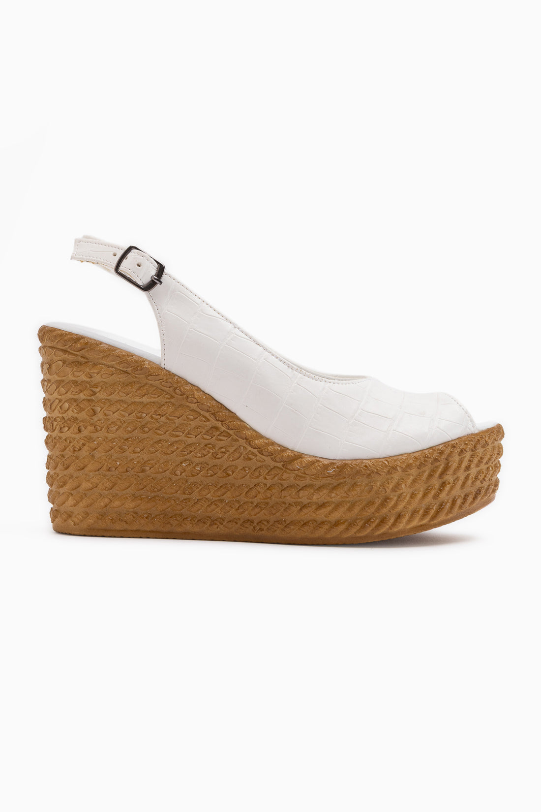 Marilyn Weiß Krokodil Wedge Sandale