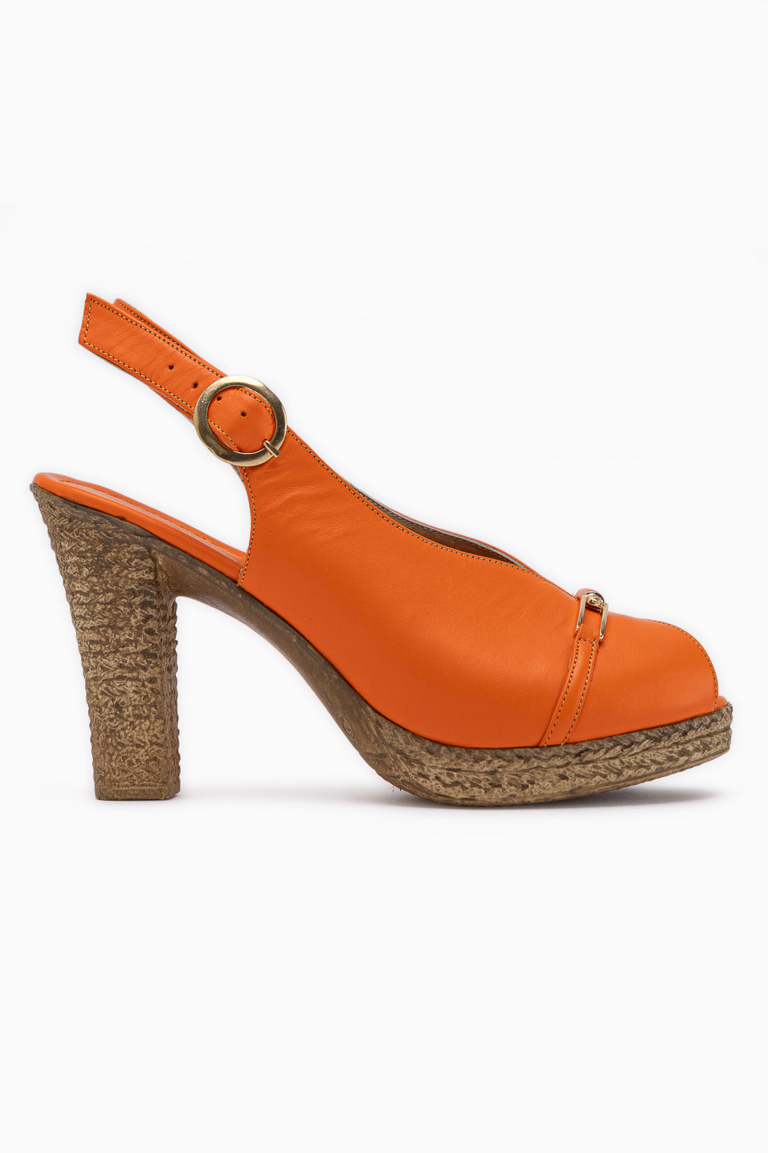 Bernis Echtes Leder Orange Schnalle Plattform Absatzschuhe Damen