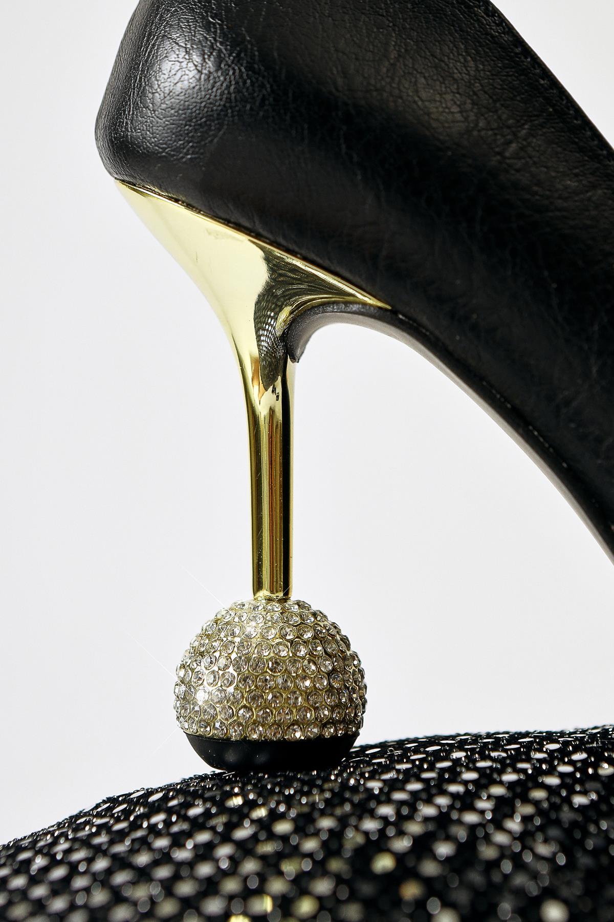 Partile – Black Disco-Ball-Detail Tulle-Bow Stiletto (Women)
