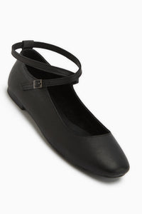 Genuine Leather Black Cross Strap Women’s Ballet Flats