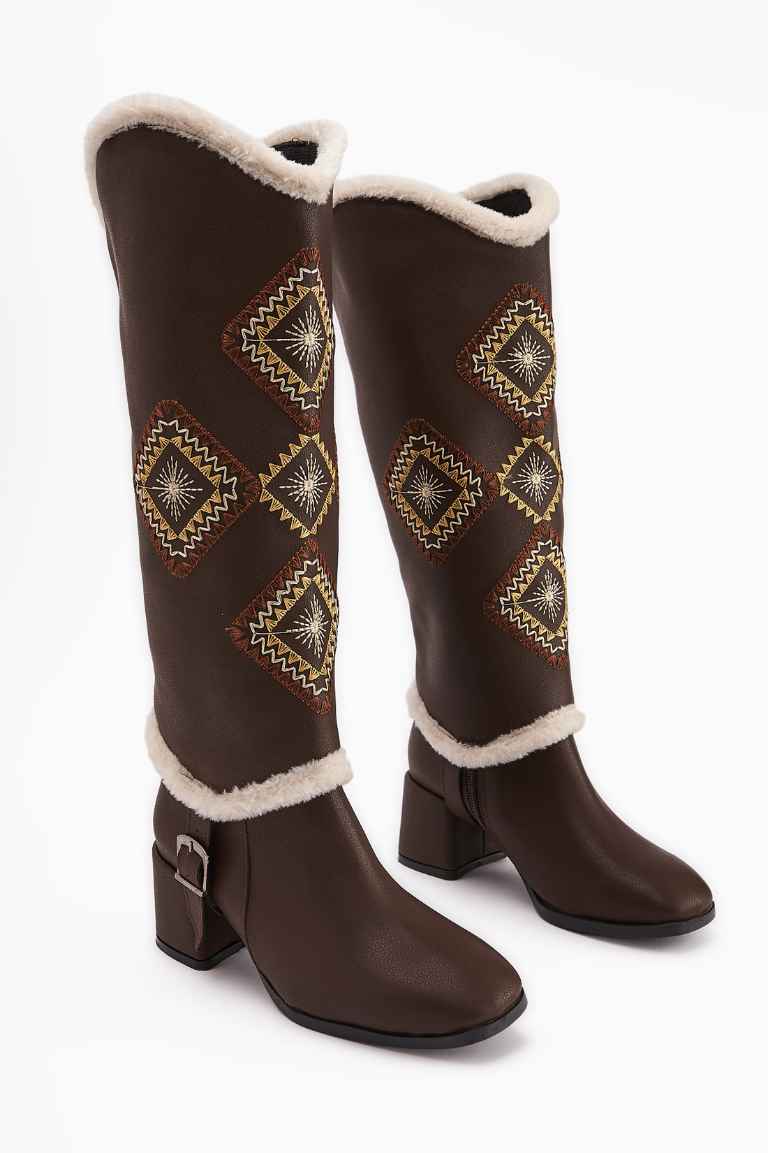 Hilka Braun Abnehmbarer Schaft Ethnisches Muster Stiefel