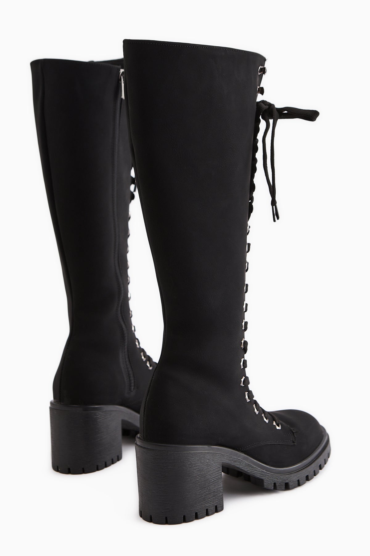Bella Schwarze Schnür- und Reißverschluss Ovalzehen Damen Stiefel